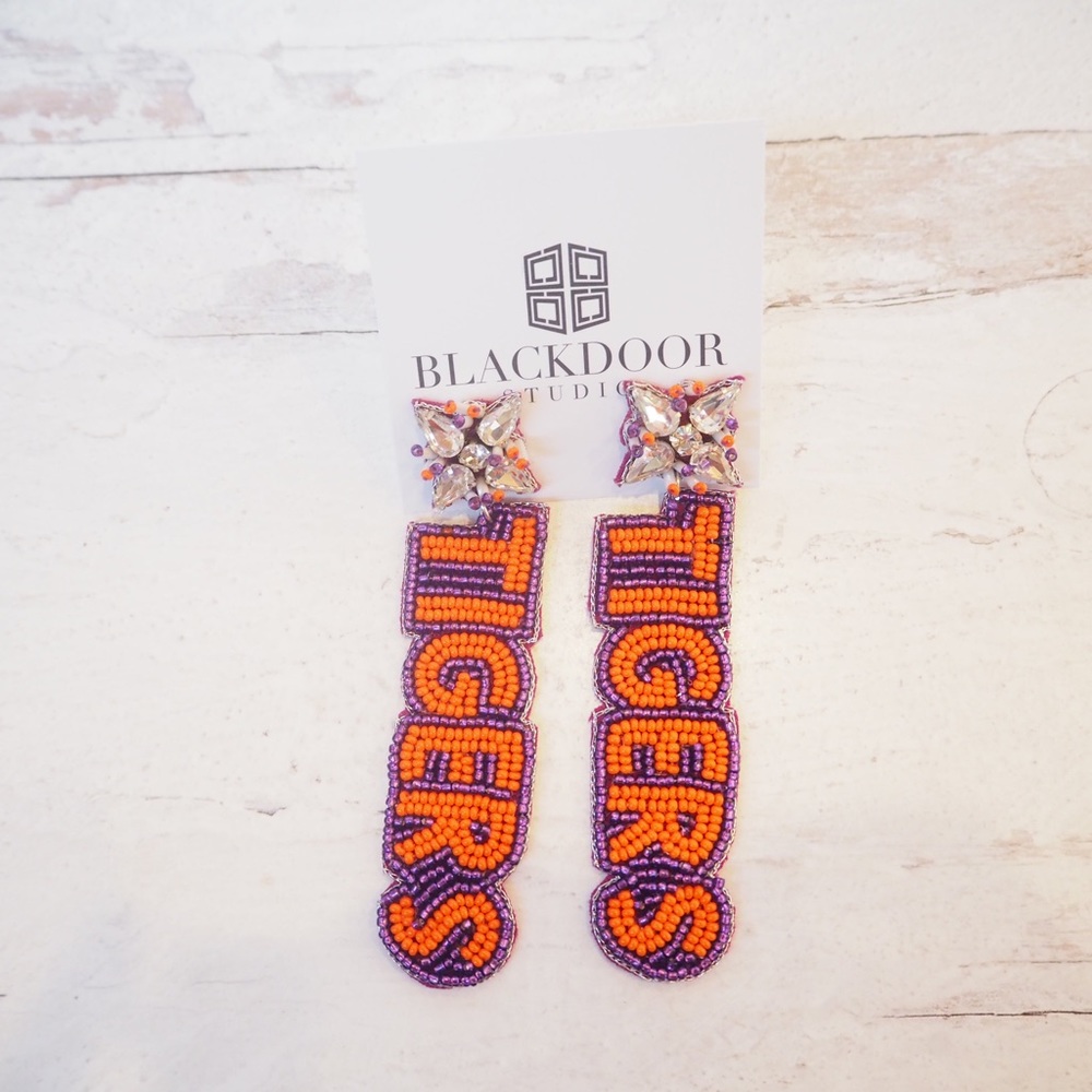 Beaded Tigers Earrings Clemson Collegiate Game Day